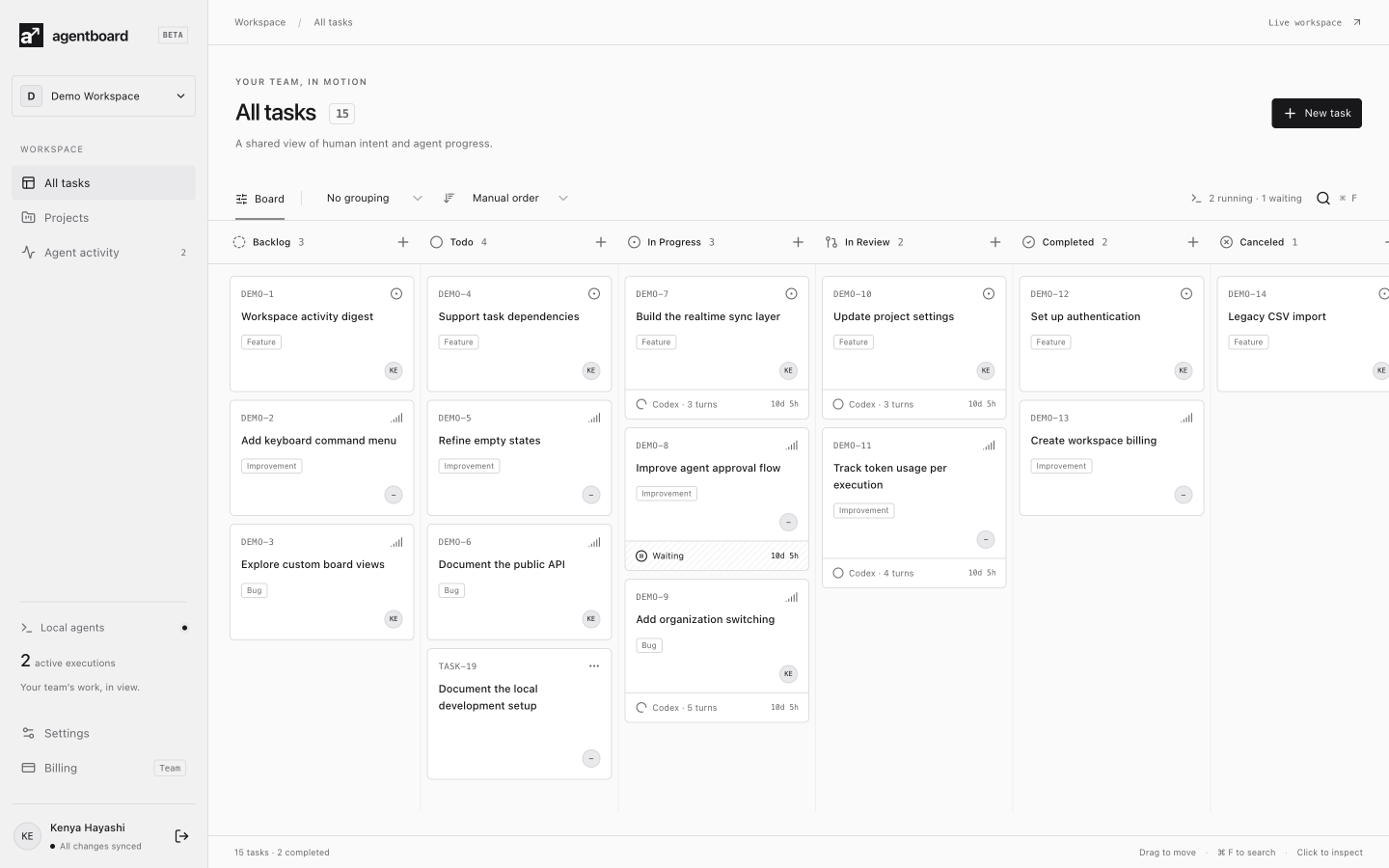 Agentboard workspace in English